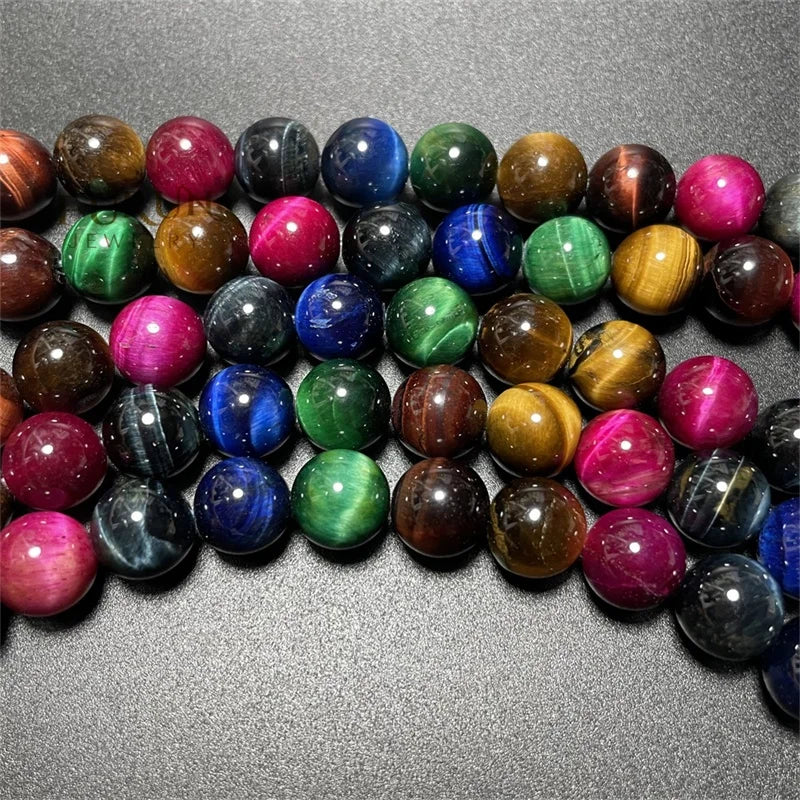 Natural Colorful Tiger Eye Smooth Round Beads 4mm 6mm 8mm 10mm 12mm Mixed Full Color Tiger Eye Healing GemstoneJewelry Making