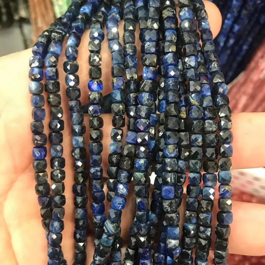 4-5mm Natural Kaynite Faceted Cube Square Beads Dark Blue Semiprecious Gemstone Quadrate Beads Small Dice for Jewelry Making