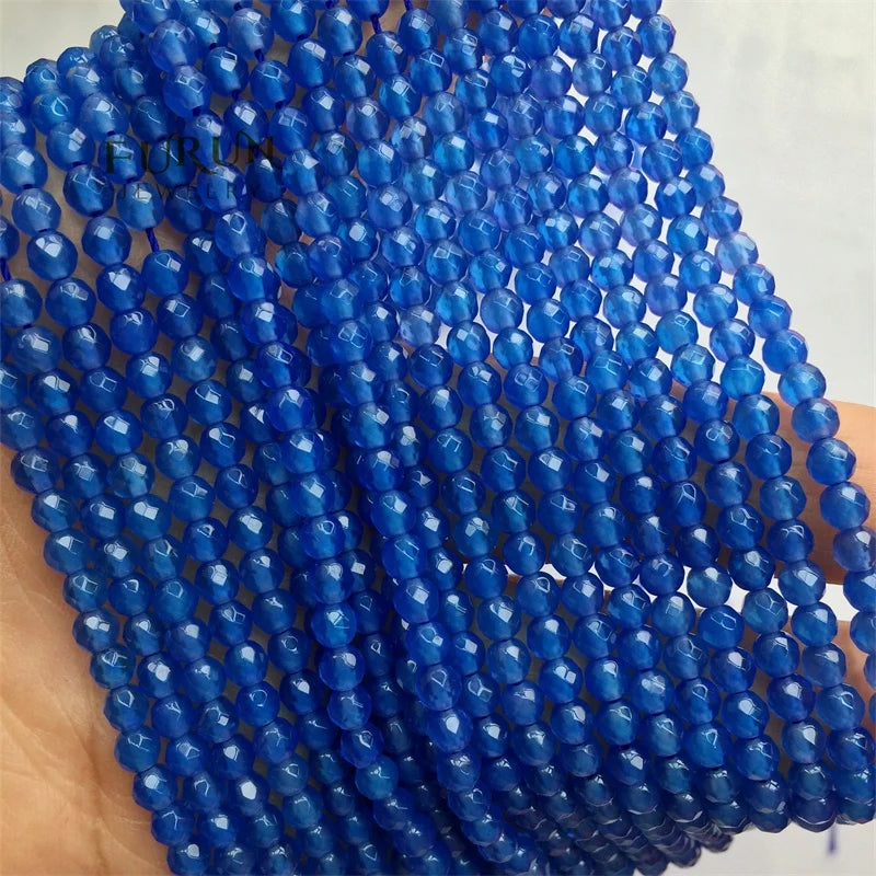 Natural Blue Agate Small Faceted Round Beads Mini Drilled Ball Tiny Spacer Beads Semi Gem Stone loose beads  for Jewelry making