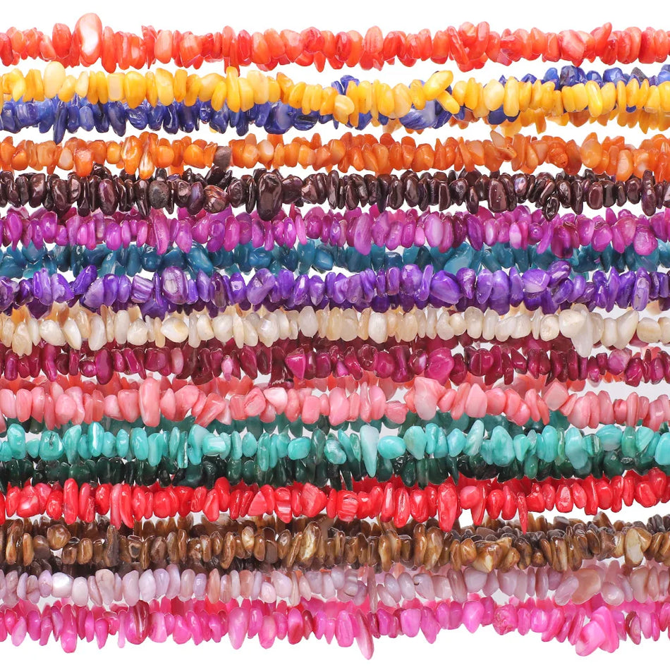 Natural Colored Shell Chips Beads 5-9mm Length 80cm per strand Dyed Colorful Shell Irregular Pieces Beads Decoration for Jewelry