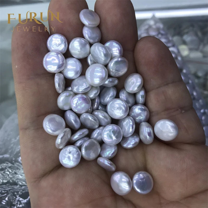 Natural White Frehawater Button Pearl  Baroque Pearls Coin shape pearl  undrilled no hole, half drilled pearl beads supply,