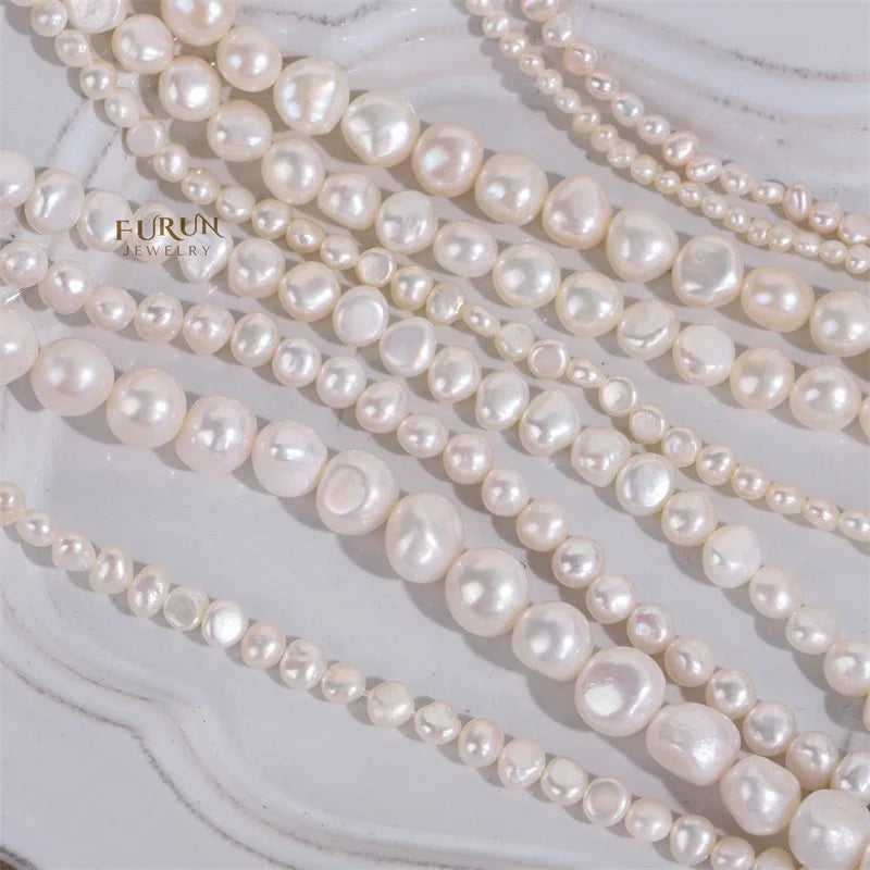 3-10mm irregular Round Pearl Bead Good luster White Freshwater Pearl Strand Beads side drilled with flat side for jewelry making