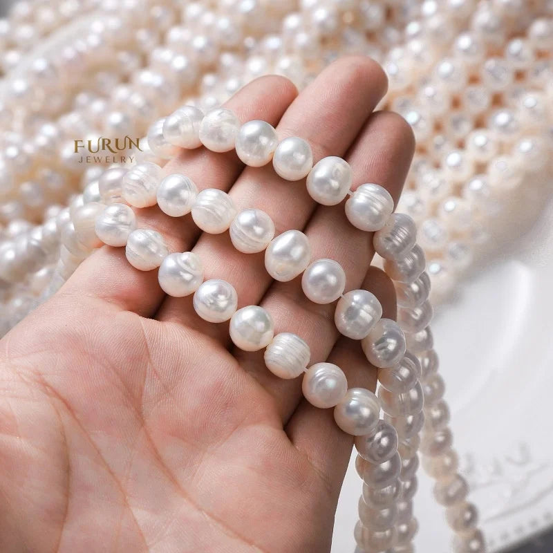 Textured Rice Bead White Freshwater Pearl Screw Thread Oval Beads with side drilled Strand Beads for jewelry making