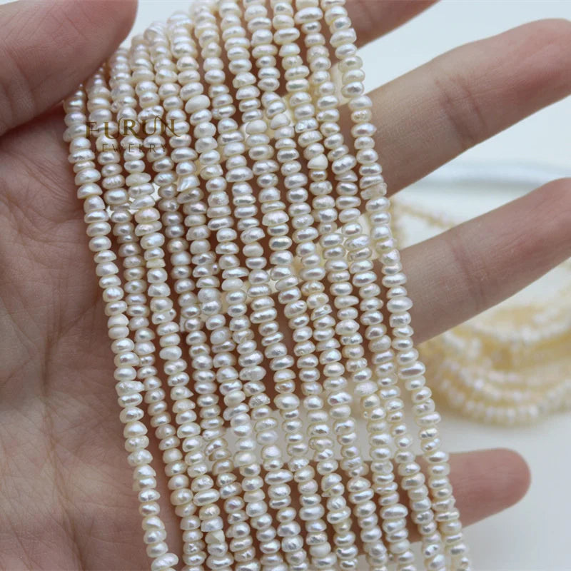 3-4mm Small flat nugget Bead Natural Freshwater Pearl white baby pearl String Beads for jewelry making