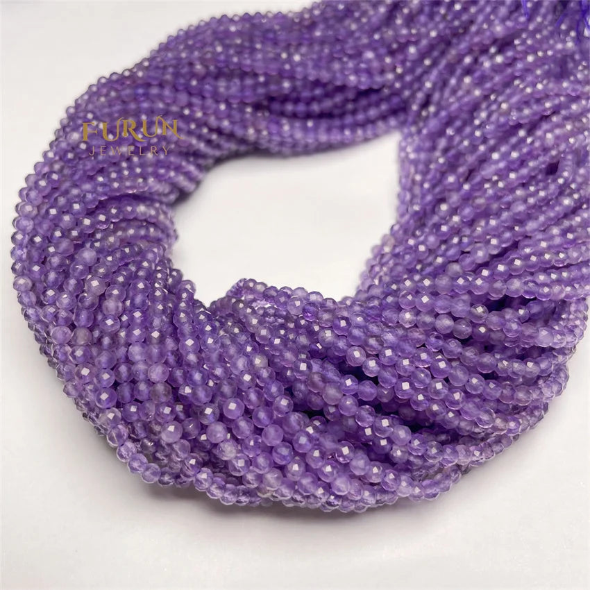 Natural Amethyst Faceted Round Beads 2mm3mm4mm Purple Quartz Gemstone Small Loose Beads for Jewelry making Beads Supplier