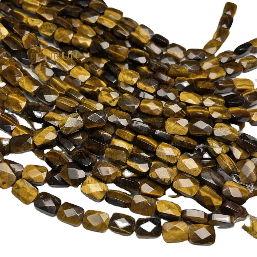 Natural Stone Bead Strings Tiger Eye Flat Faceted Square Rectangle Shape Loose Beads 8x11mm For DIY Jewelry Making Supplies