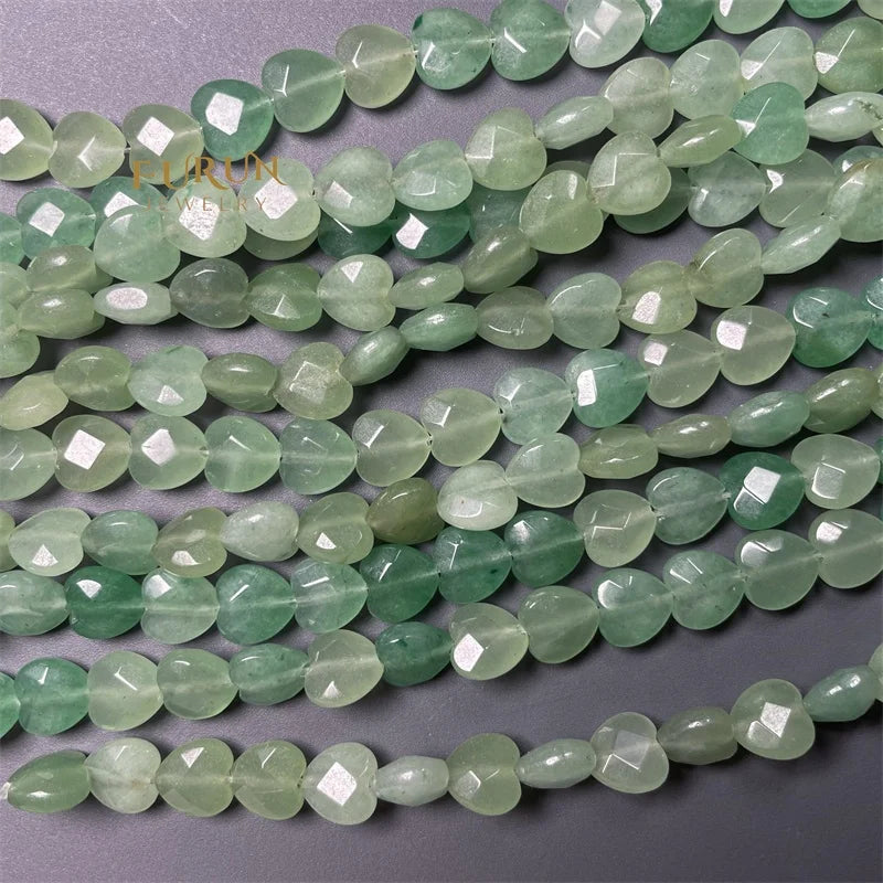 Natural Stone Green Aventurine Faceted Heart Beads 10mm Chakra Healing Gemstone Drilled Loose Beads For Jewelry Making