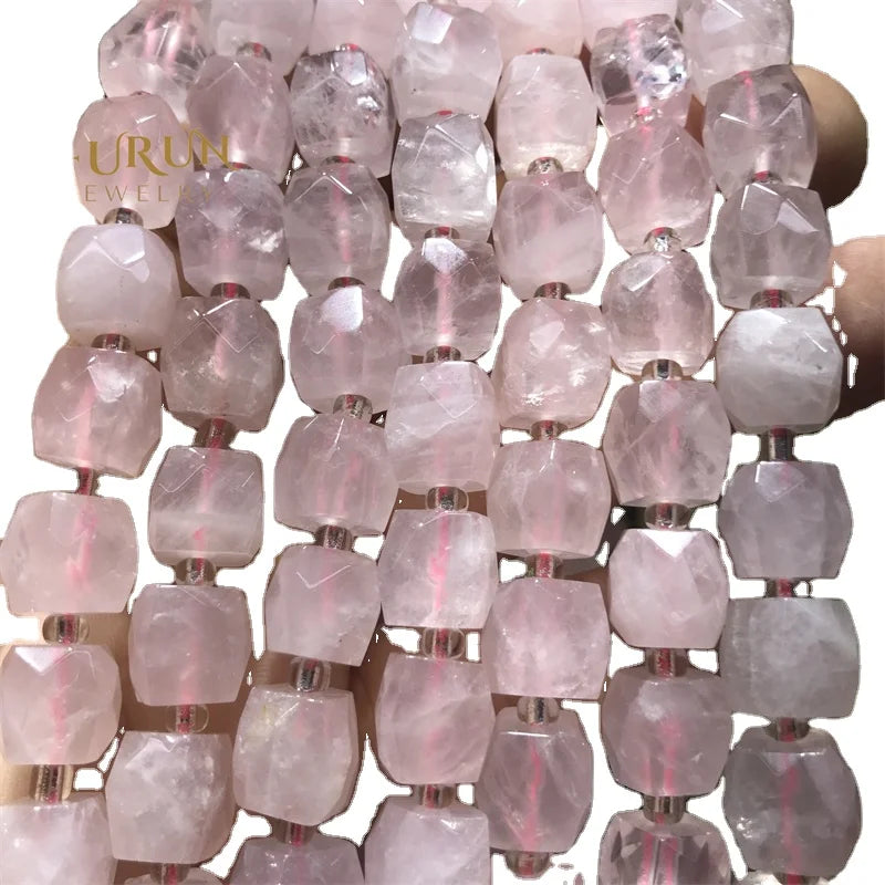 8mm 10mm Cube Rose Quartz Genuine Natural Loose Faceted Dice Square Healing Health Gemstone Beads for Jewelry Making