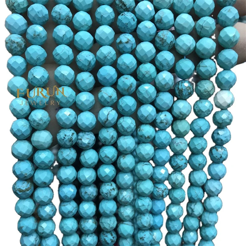 Natural blue turquoise Faceted Round Gemstone Beads 6MM 8MM  Loose Beads for Jewelry making Beads Supplier