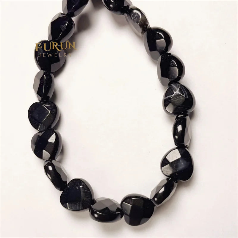 Natural Stone Black Agate Onyx Faceted Heart Beads 10mm Chakra Healing Gemstone Drilled Loose Beads For Jewelry Making