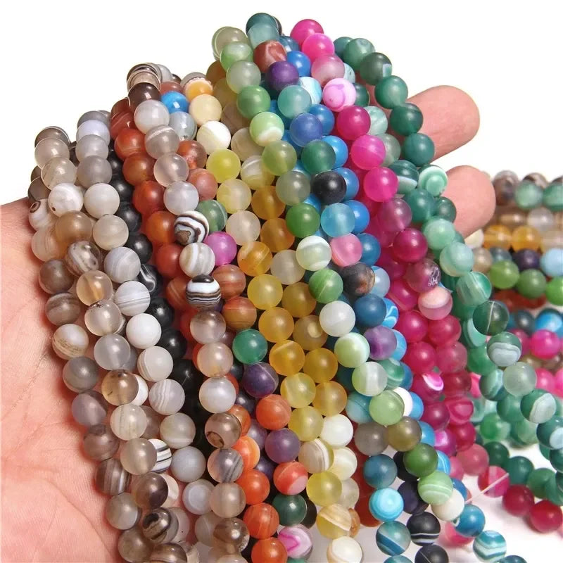 4mm and 6mm Natural Blue Green Red Yellow Purple Smooth Stripe Agates Stone Beads Round Loose   Agates Beads For Jewelry Making