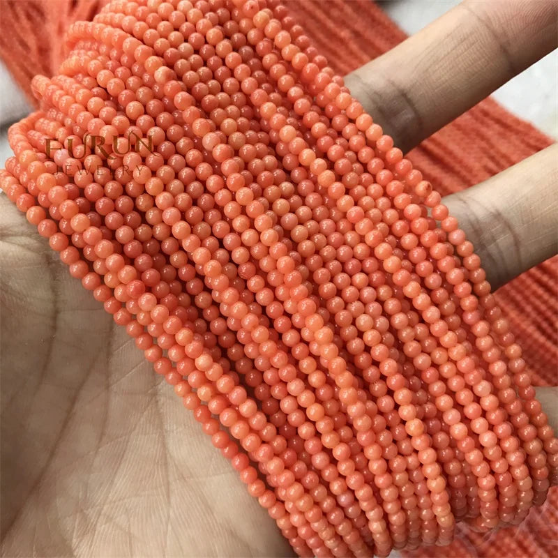 2mm 3mm 4mm 5mm 6mm 8mm Natural Orange Bamboo Coral Smooth Round Beads Gemstone Drilled Ball Loose Bead for Jewelry Making 38cm