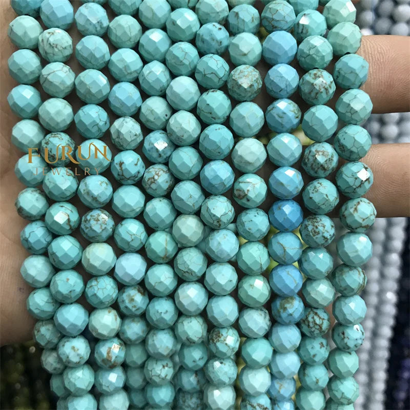 Natural green turquoise Faceted Round Gemstone Beads 6MM 8MM  Loose Beads for Jewelry making Beads Supplier