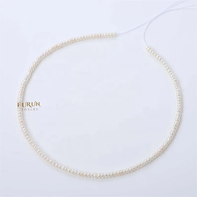 2-4mm Small White freshwater Pearl Smooth roundel Wheel abacus Spacer String Beads Jewelry accessories for necklace bracelet