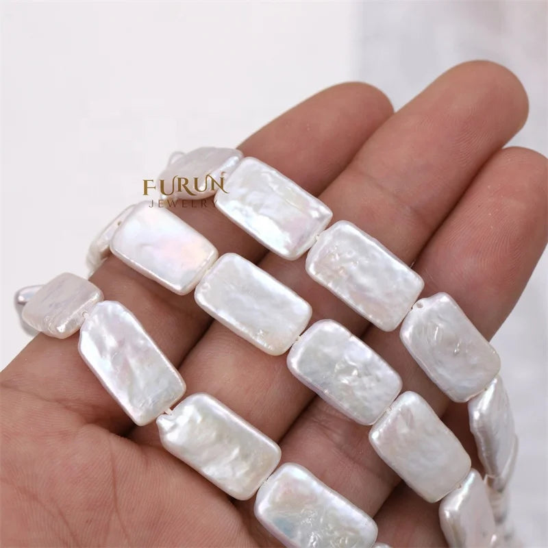 10x16mm 9x13mm White Freshwater Pearl Oblong Rectangle Baroque Pearl strong Luster Rectangular Bar Drilled Jewelry Loose beads