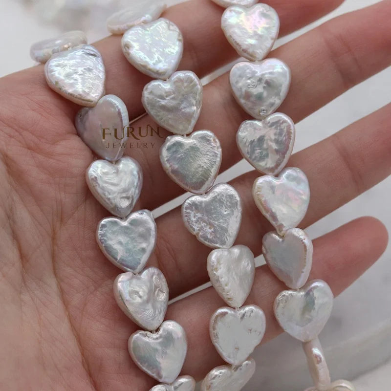 Natural Freshwater Cultured Pearl White Flat Heart Bead 12mm Baroque Pearls high quality strong light Pearls Jewelry Beads