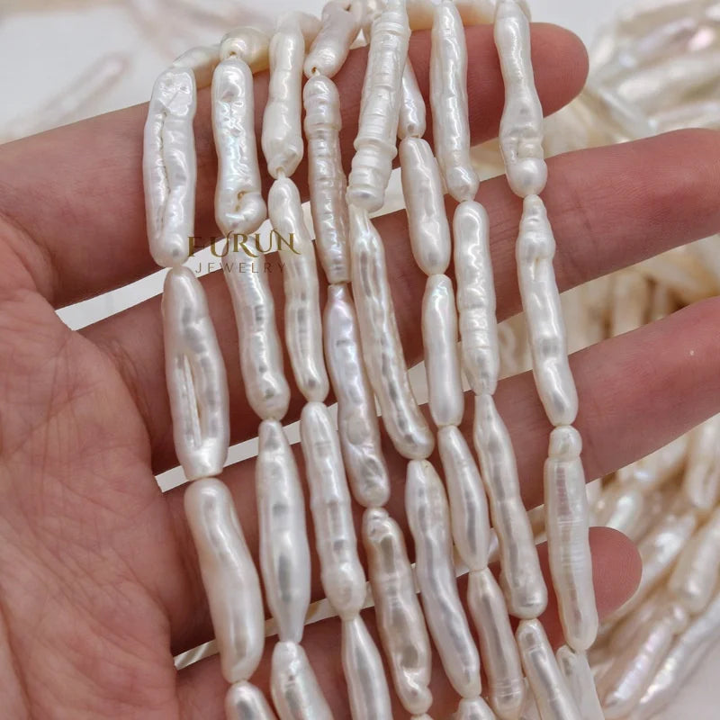 Freshwater pearl white stoothpick Pillar Long Stick shape Beads Baroque Pearls slim strip loose Beads for Wedding Jewelry