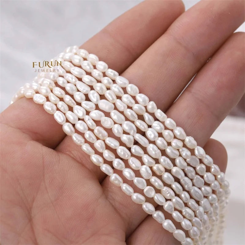 3-4mm irregular rice Pearl Bead good luster White Freshwater Pearl small Baroque style Strand Beads for jewelry making