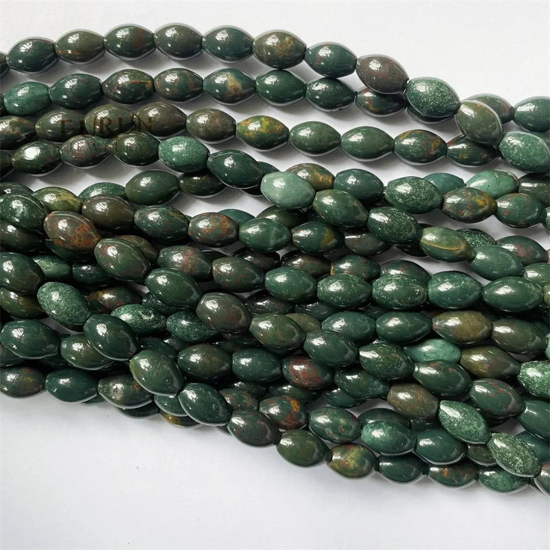 8x12mm Smooth Barrel Rice football beads Green Indian Bloodstone  Round Oval String Beads Healing Gemstone Jewelry Making