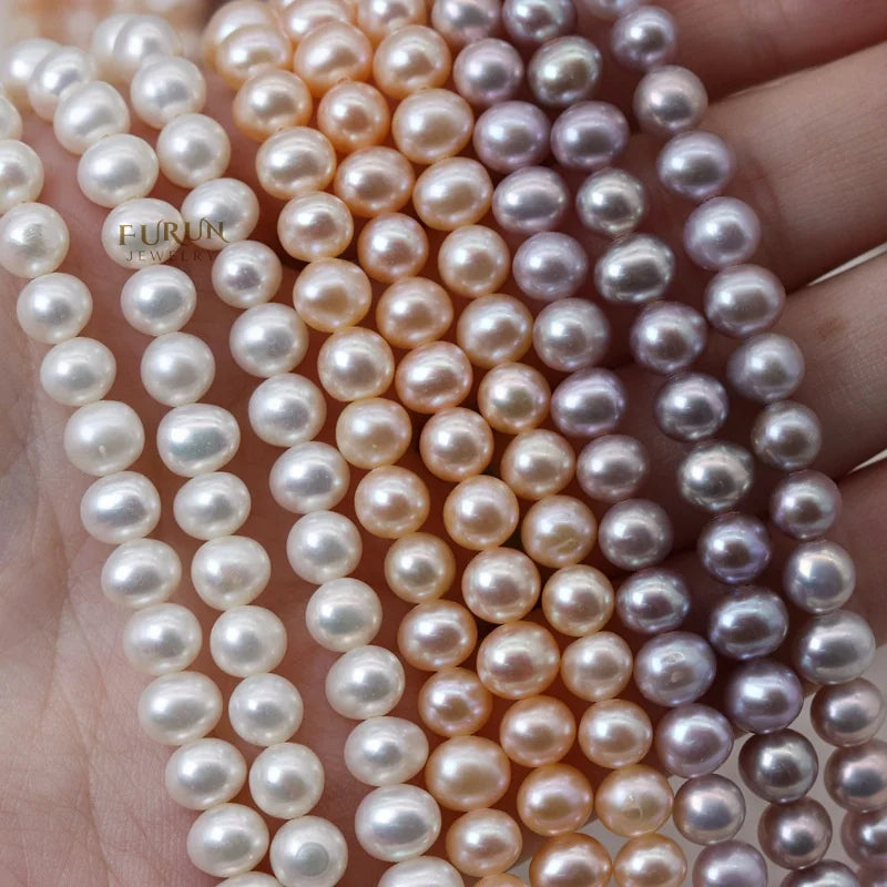 6-7mm Egg Potato Shape Good luster White Purple Gold Freshwater Pearl Smooth Oval Pearl Near Round Beads for jewelry making