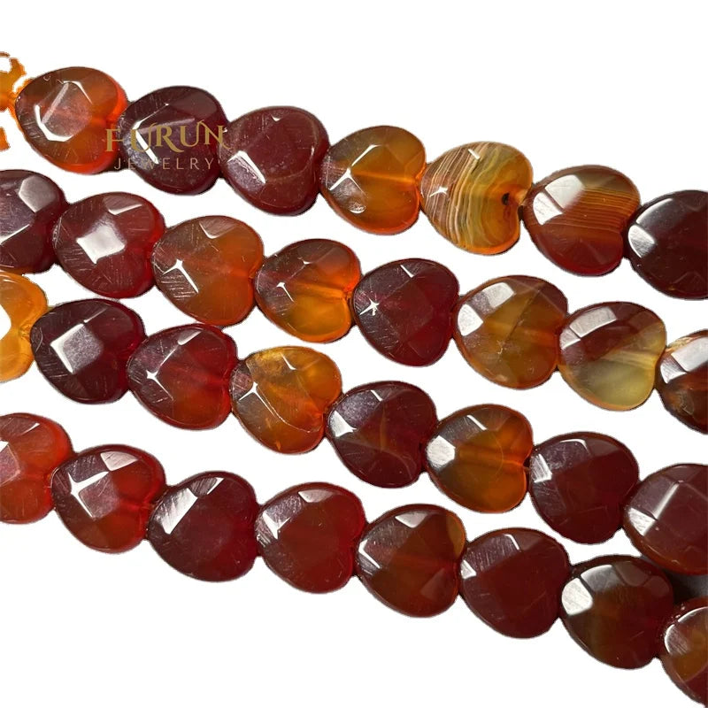 Natural Semi Gemstone Carnelian Faceted Heart Beads 10mm Red Agate Chakra Gemstone Drilled Loose Beads For Jewelry Making Furun