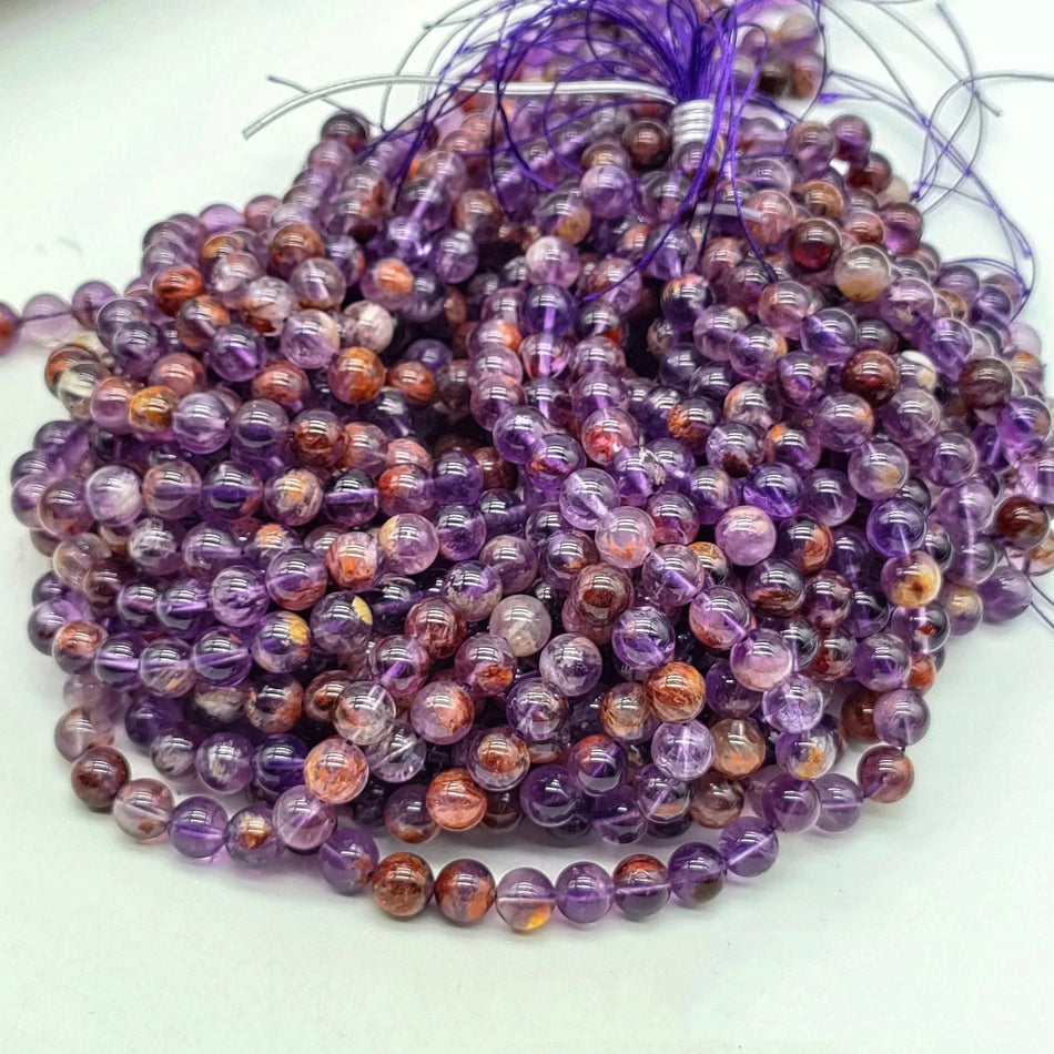 Natural Beads Purple Phantom Quartz Smooth Round Beads Super Seven Crystal Auralite Gemstone Beads for necklace Jewelry making