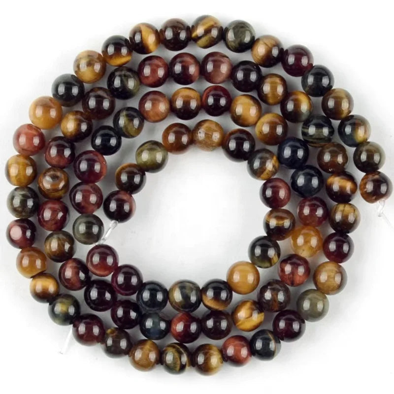 Natural 3colors mixed Tiger Eye Smooth Round Beads 4mm 6mm 8mm 10mm 12mm Healing Gemstone Jewelry Making Loose Beads