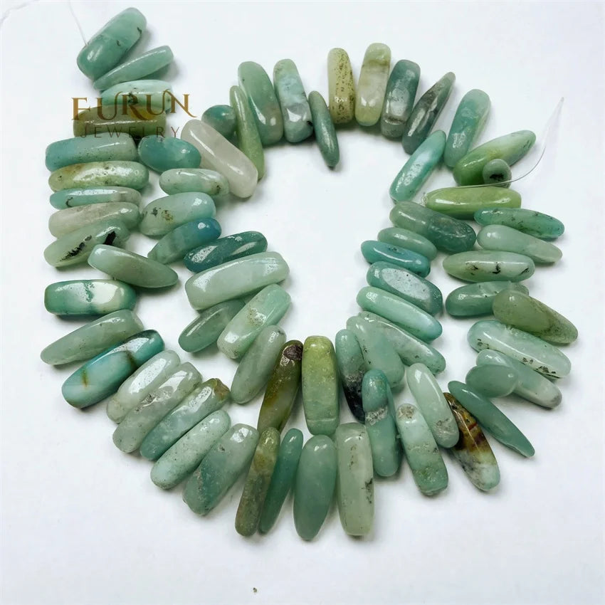 Chinese Amazonite Stone Chips Stick Beads Nugget Tusk Top Drilled Smooth Pendant Irregular Gemstone Long Beads 15inch Necklace