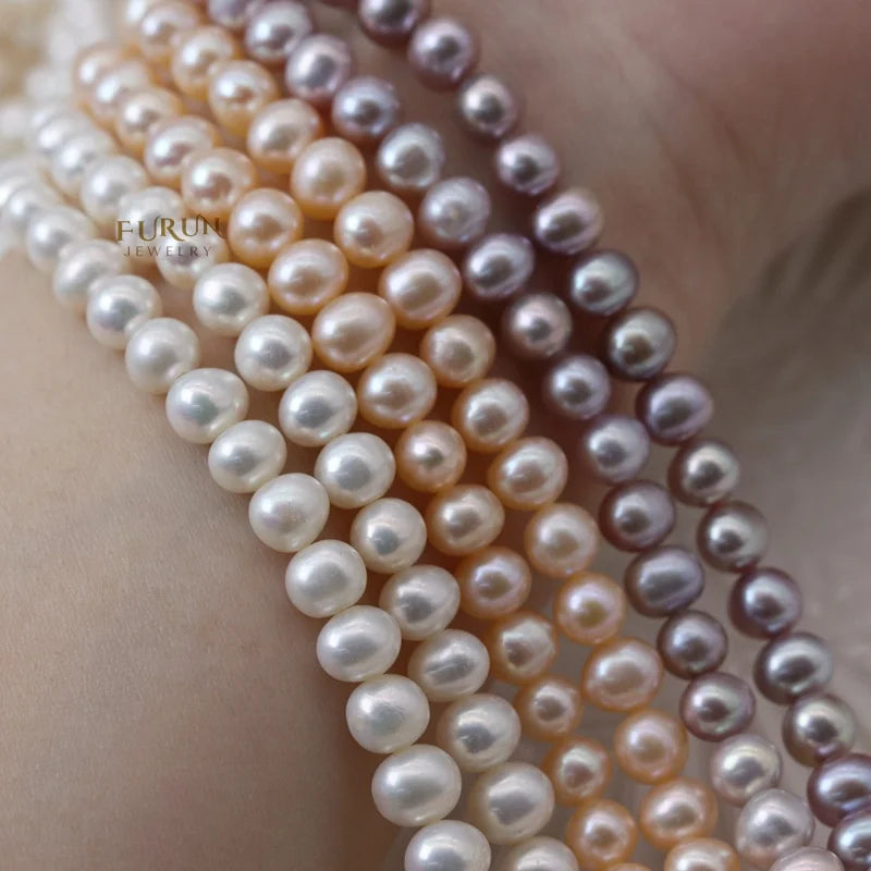 6-7mm Egg Potato Shape Good luster White Purple Gold Freshwater Pearl Smooth Oval Pearl Near Round Beads for jewelry making