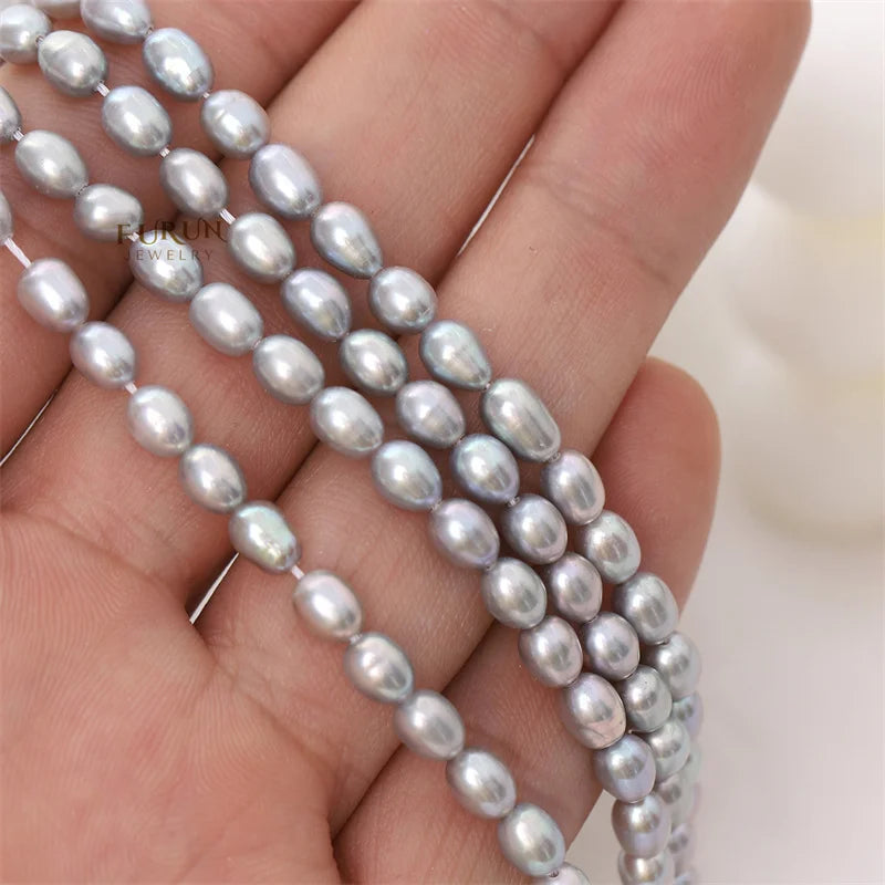 4-5mm Gray Small Rice Bead Natural Freshwater Pearl Smooth Oval Pearl String Beads Strong luster for jewelry making