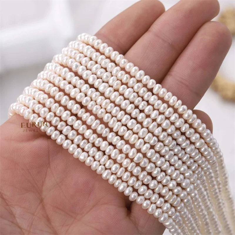 2-4mm Small White freshwater Pearl Smooth roundel Wheel abacus Spacer String Beads Jewelry accessories for necklace bracelet