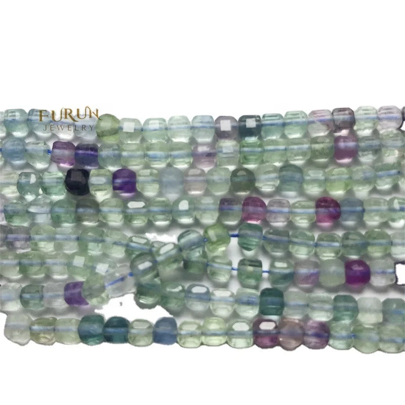 4-5mm Natural Cube Square Beads Faceted square cube Beads fluorite and fluorite quartz Stone Beads for Jewelry Making