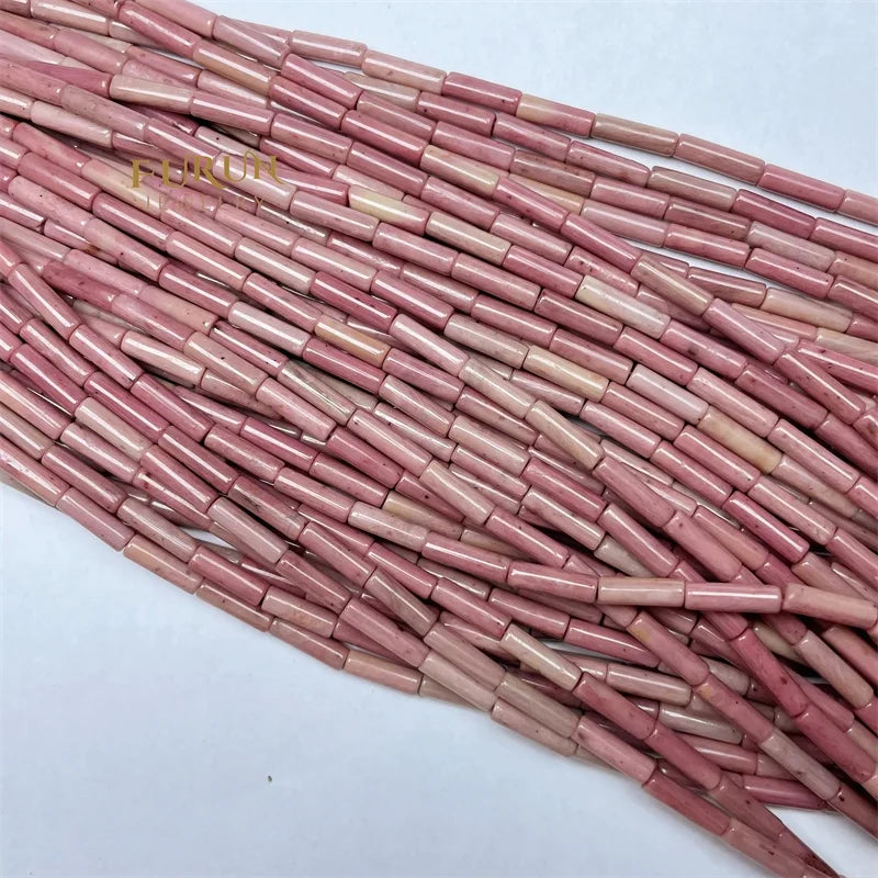 4x13mm Natural Pink Rhodonite Jasper Round Tube Cylinder Column Spacer Beads Natural stone beads for Jewelry Make Furun Jewelry