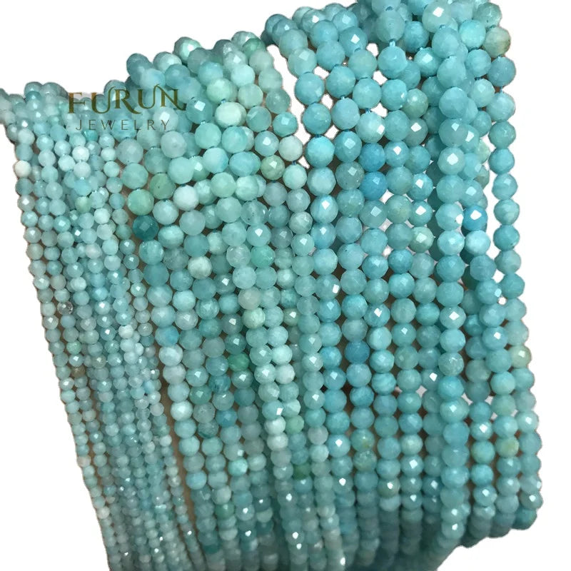 Natural Stone Blue Amazonite Faceted Small Round Beads 2mm 3mm 4mm6mm Healing Gemstone Tiny spacer Loose Bead for Jewelry making