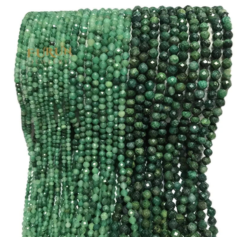 Natural Stone 2MM 3mm 4mm Green African Jade Faceted Small Beads Mini Ball Drilled Tiny Round Beads Semi Gemstone Sting Beads