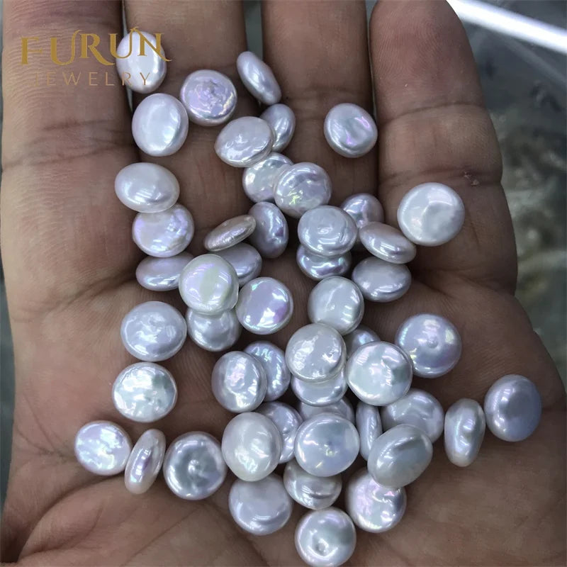 Natural White Frehawater Button Pearl  Baroque Pearls Coin shape pearl  undrilled no hole, half drilled pearl beads supply,