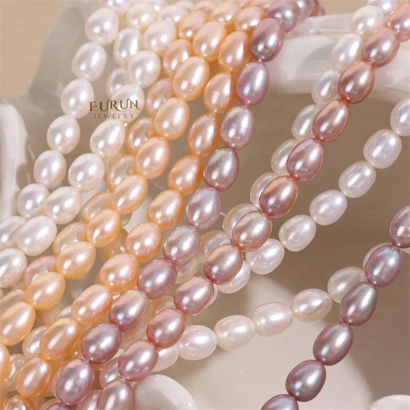 4-8mm Small Rice Bead 3A White purple gold freshwater Pearl Smooth Oval Pearl String Beads Strong luster for jewelry making