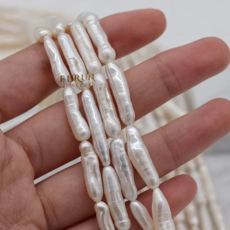 Freshwater pearl white stoothpick Pillar Long Stick shape Beads Baroque Pearls slim strip loose Beads for Wedding Jewelry