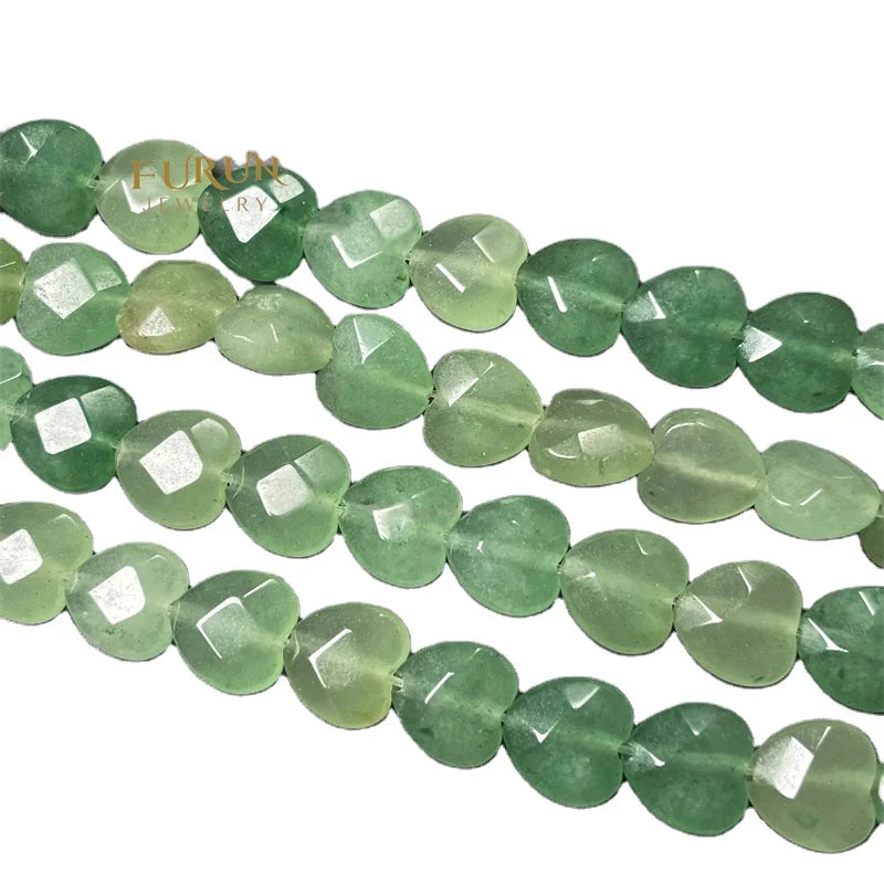 Natural Stone Green Aventurine Faceted Heart Beads 10mm Chakra Healing Gemstone Drilled Loose Beads For Jewelry Making