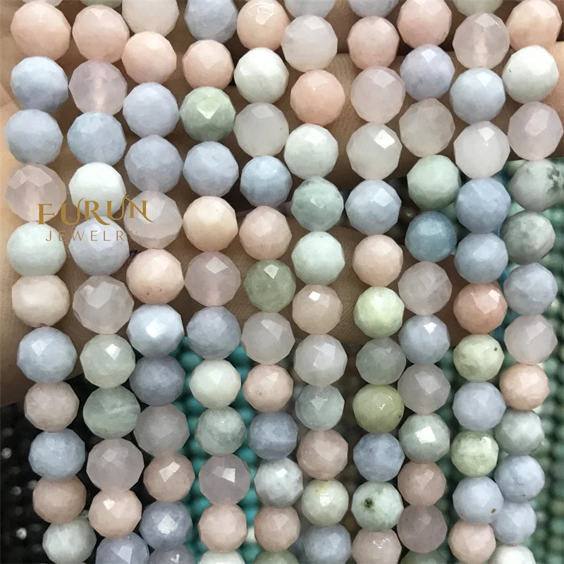 Natural morganite Faceted Round Gemstone Beads 6MM 8MM  Loose Beads for Jewelry making Beads Supplier