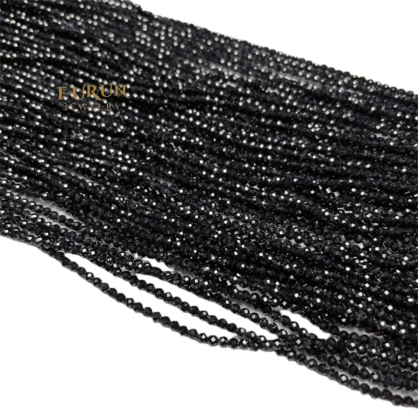 Natural Black Onyx Faceted Round Beads 2mm 3mm 4mm Black Agate Gemstone Small Loose Beads for Jewelry  making beads supply