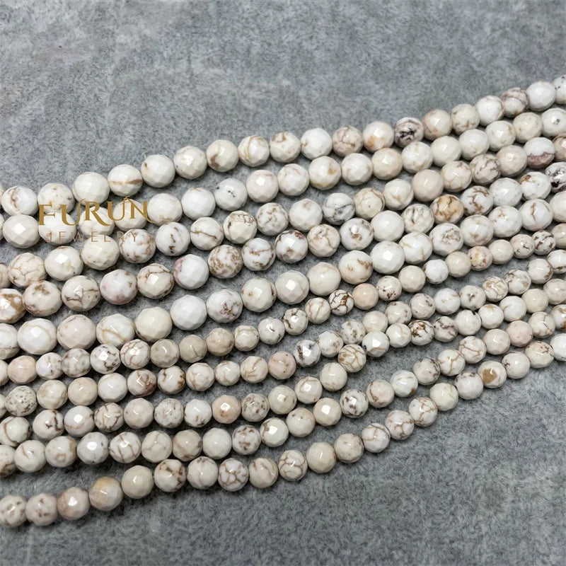 Natural White Magnesite Faceted Round Beads 6MM 8MM Gemstone Loose Beads for Jewelry making Beads Supplier