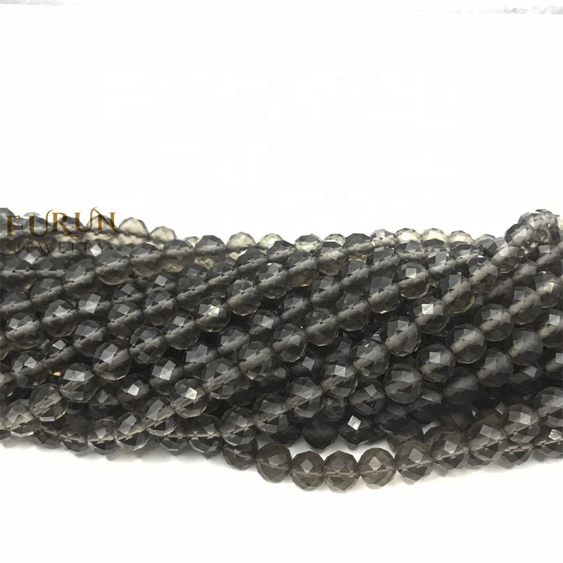 Natural smoky quartz Faceted Round Beads 6MM 8MM Gemstone  Loose Beads for Jewelry making Beads Supplier