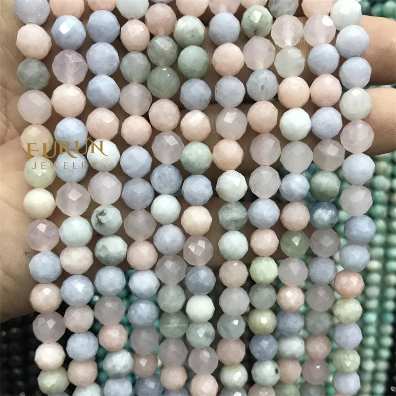 Natural morganite Faceted Round Gemstone Beads 6MM 8MM  Loose Beads for Jewelry making Beads Supplier