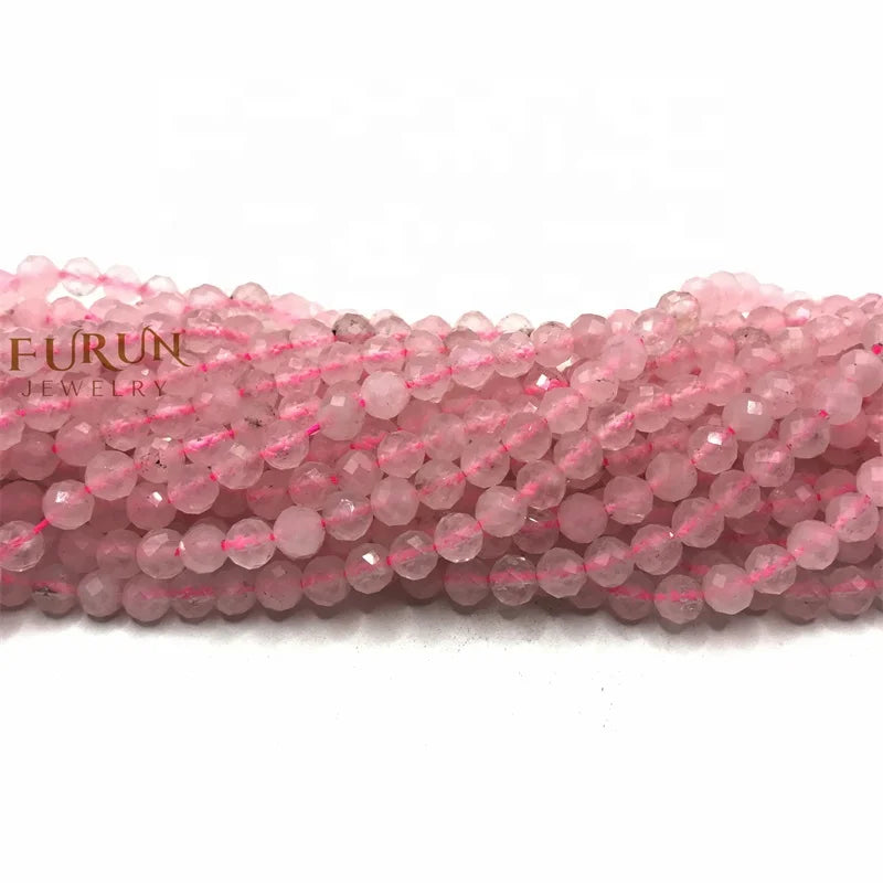 Natural Rose Quartz Faceted Round Beads 6MM 8MM Gemstone  Loose Beads for Jewelry making Beads Supplier