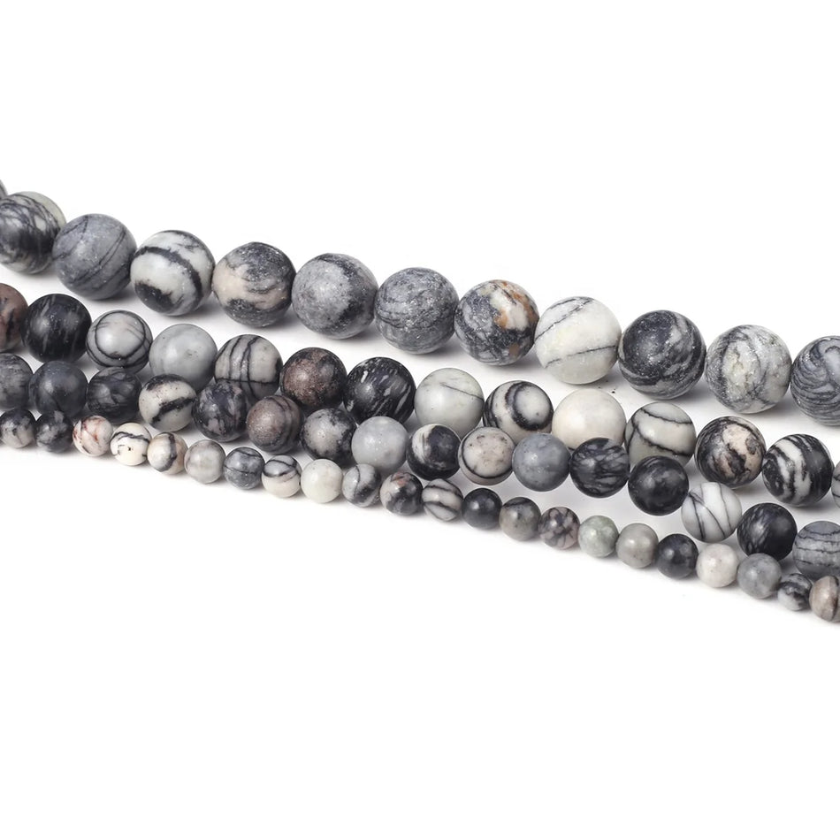 Natural Spider Black Web Jasper Stone Beads Matte Round Gemstone Beads  Natural Stone Beads For Jewelry Making