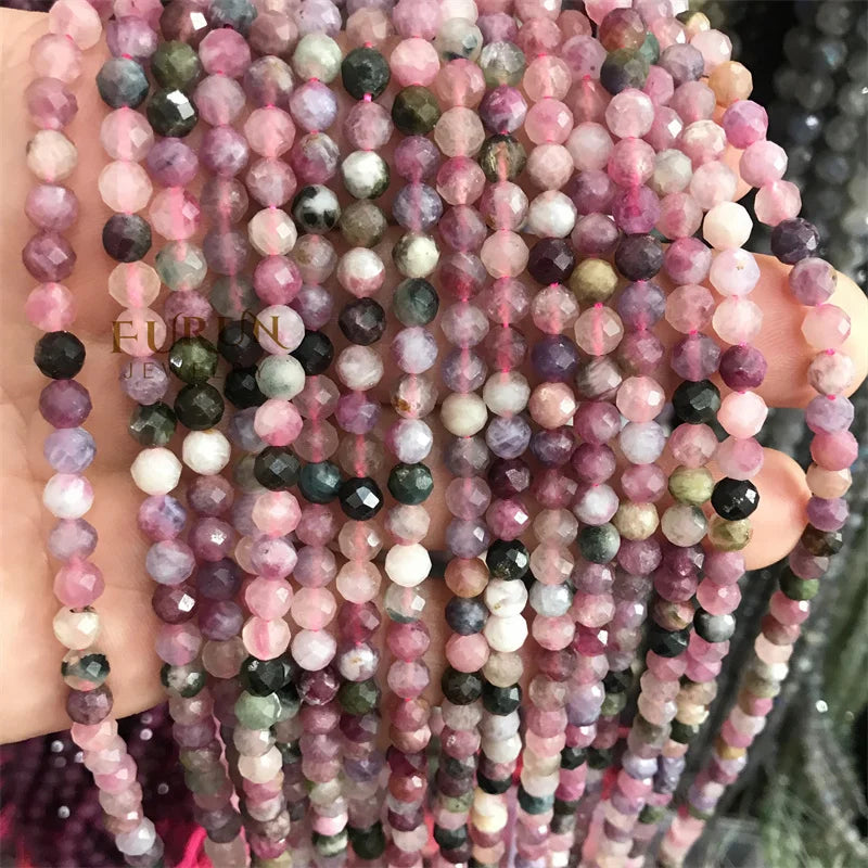 Natural tourmaline Faceted Round Gemstone Beads 6MM 8MM  Loose Beads for Jewelry making Beads Supplier