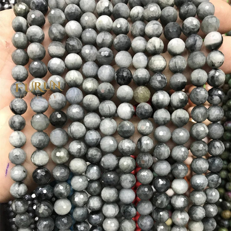 Wholesale Natural Faceted Round Hawk's Eye Beads Eagle Eye Beads Gray Tiger Eye Beads For DIY Jewelry Making