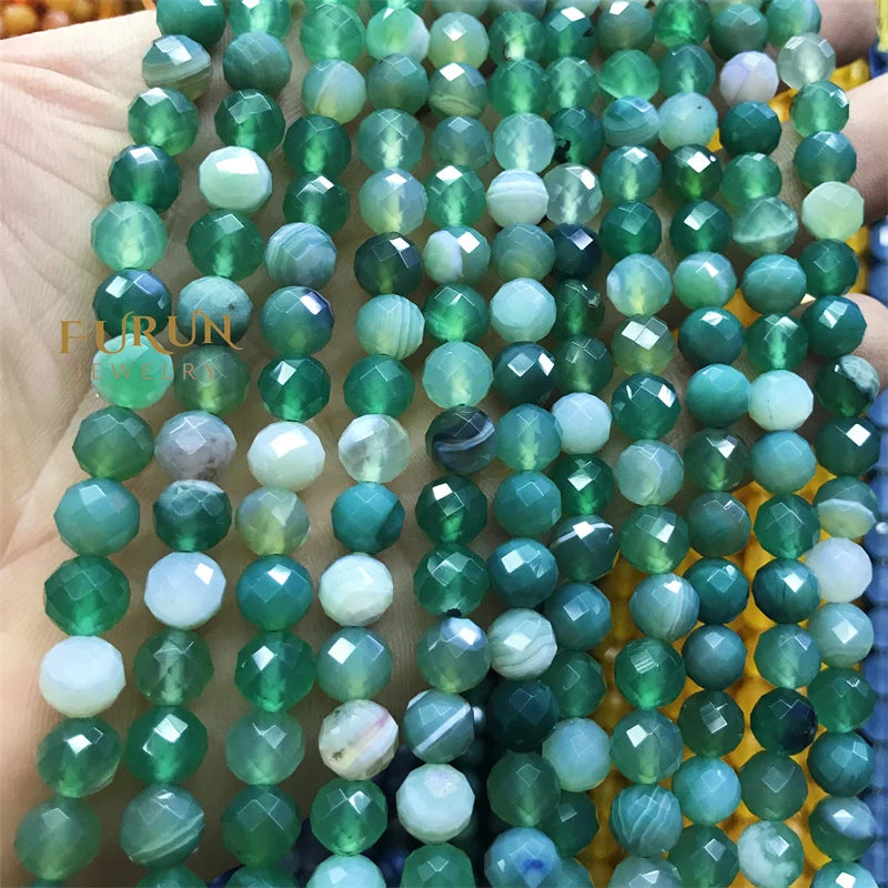 Natural Green agate Faceted Round Gemstone Beads 6MM 8MM  Loose Beads for Jewelry making Beads Supplier