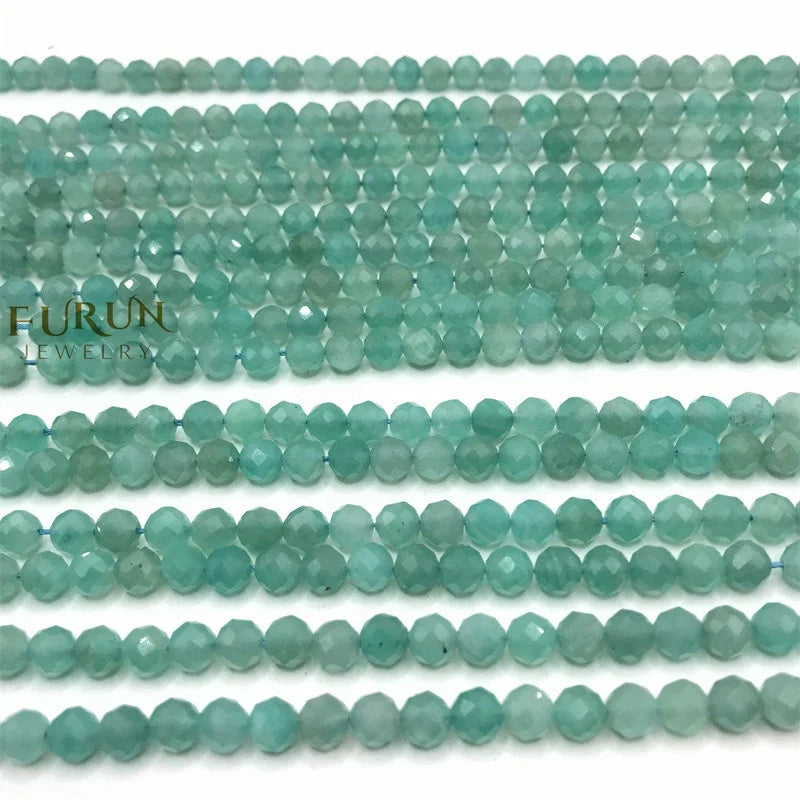 Natural Amazonite Faceted Round Beads 6MM 8MM Gemstone  Loose Beads for Jewelry making Beads Supplier